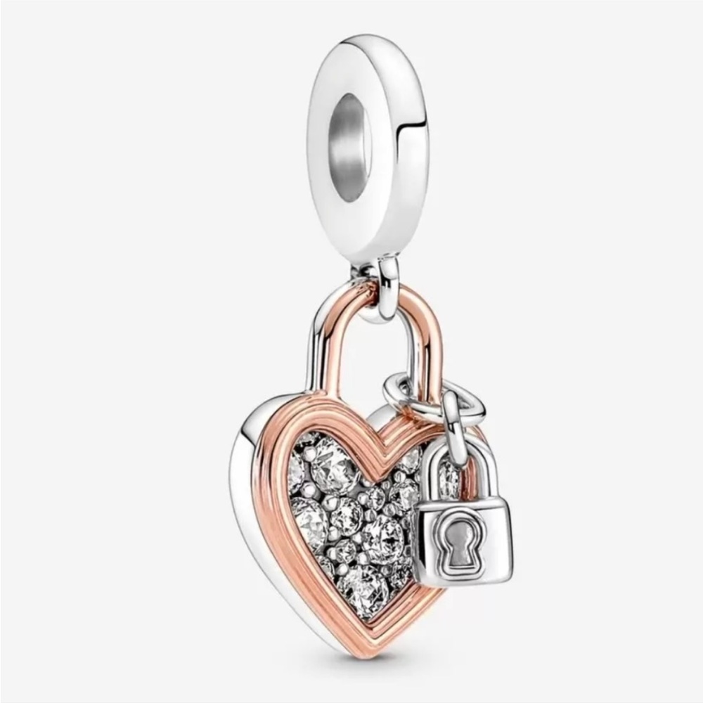 Pandora Heart Padlock Double Dangle Charm